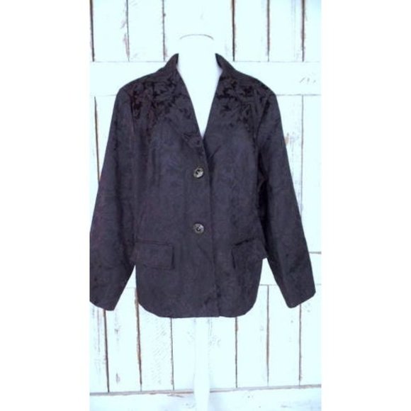 90s vintage dark brown brocade floral tapestry blazer/brown tapestry jacket - Picture 2 of 6